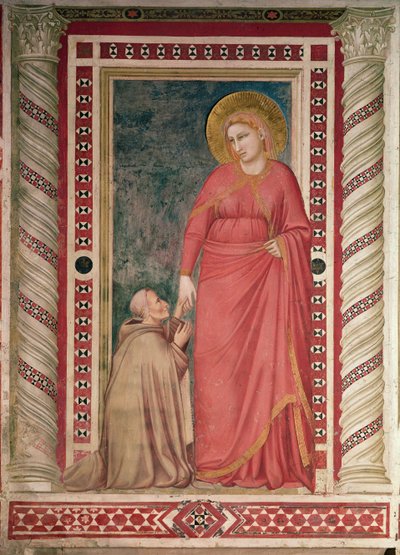 Bishop Pontano kneeling before St. Mary Magdalene, Magdalene Chapel, c.1320 by Giotto di Bondone